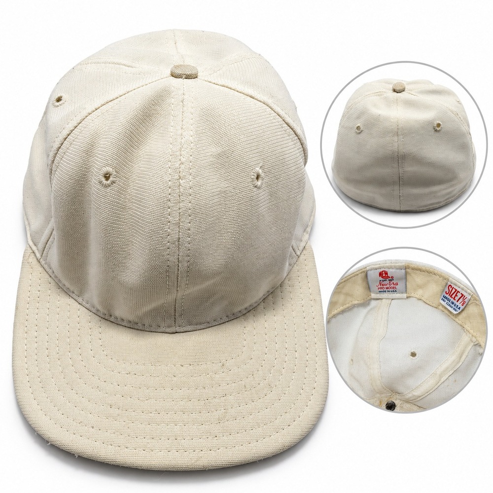 Vintage New Era Pro Model Fitted Hat Mens 7 1/8 Blank Cream Canvas Made in USA